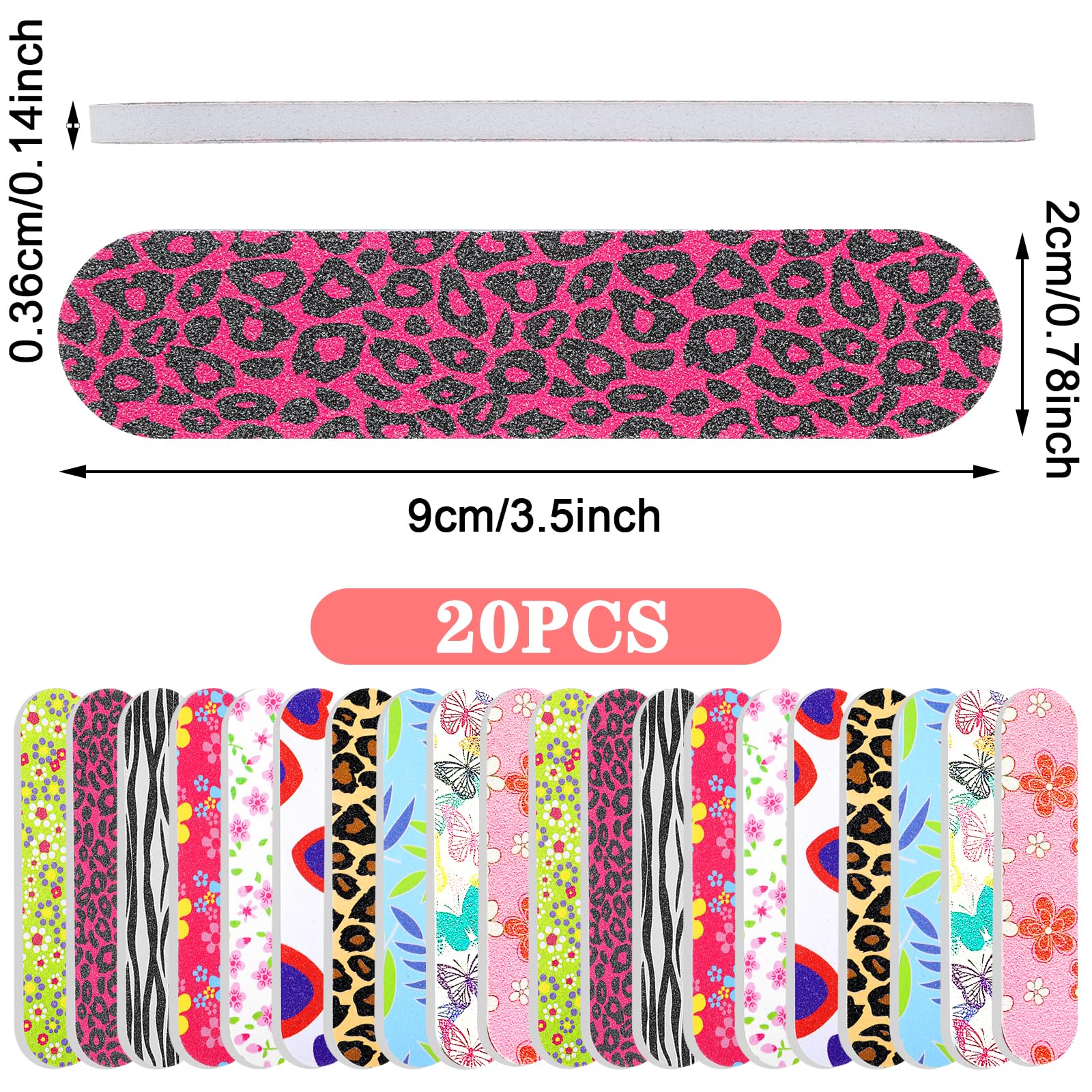 Grevosea 20Pcs Professional Double Sided Nail Files - Emery Boards for Acrylic & Natural Nails, Floral Nail Art Tools for Home & Salon Use - Perfect for Manicures, Pedicures & Nail Care Routines
