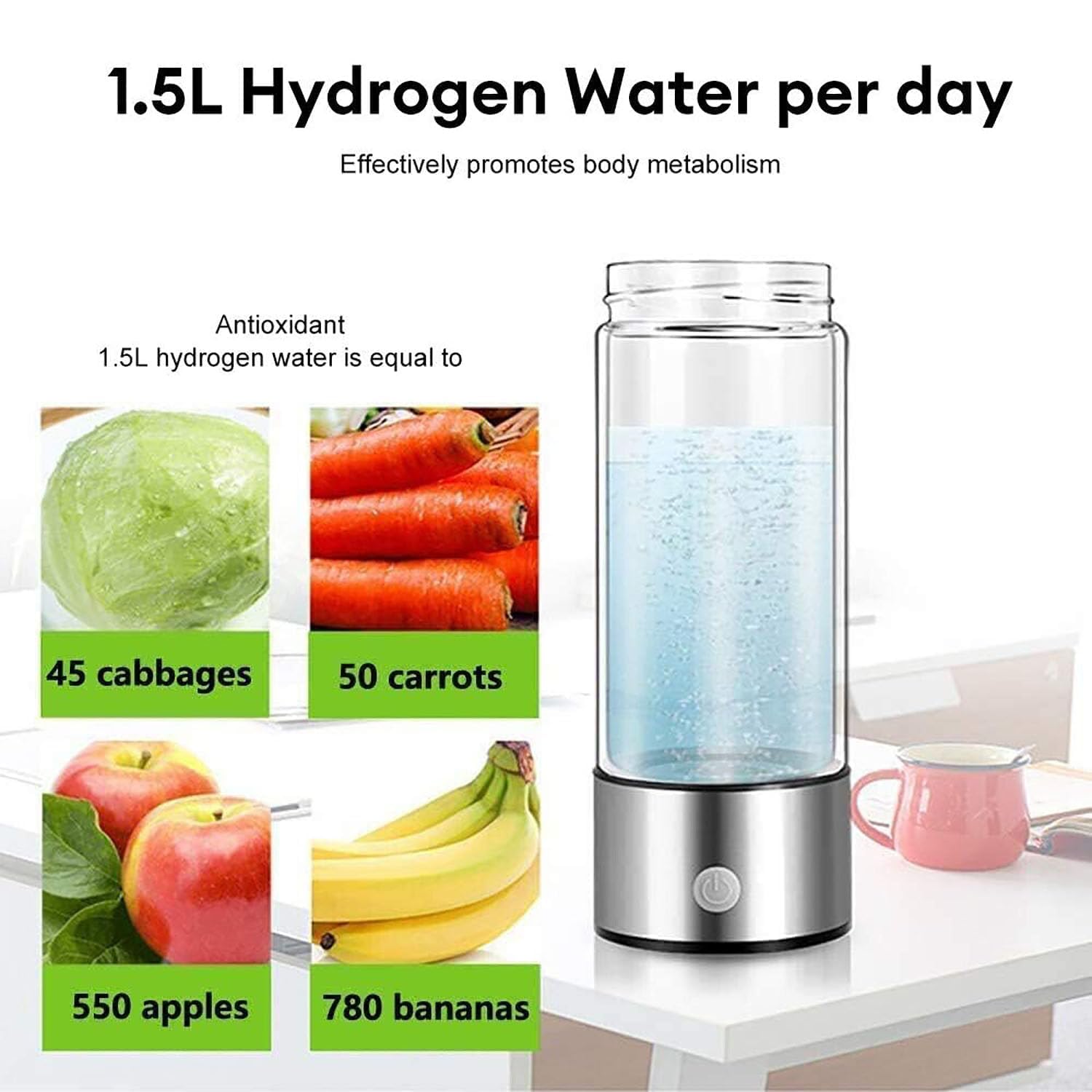 Premium Hydrogen Water Bottle Generator - Portable Hydrogen Infuser for Alkaline Water, Wundr Hydrogen Water Machine for Health & Hydration | Perfect for Travel, Gym & Daily Wellness