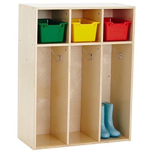 ECR4Kids Streamline 3-Section Coat Locker for Toddlers - Natural Wood Kids Furniture for Daycare, Preschool & Home Organization