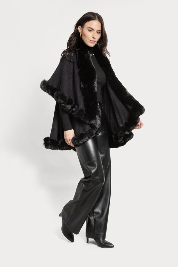 Elegant Layered Kimono Faux Fur Cape Coat - Women's Winter Fashion Outerwear for Parties, Weddings & Evening Events