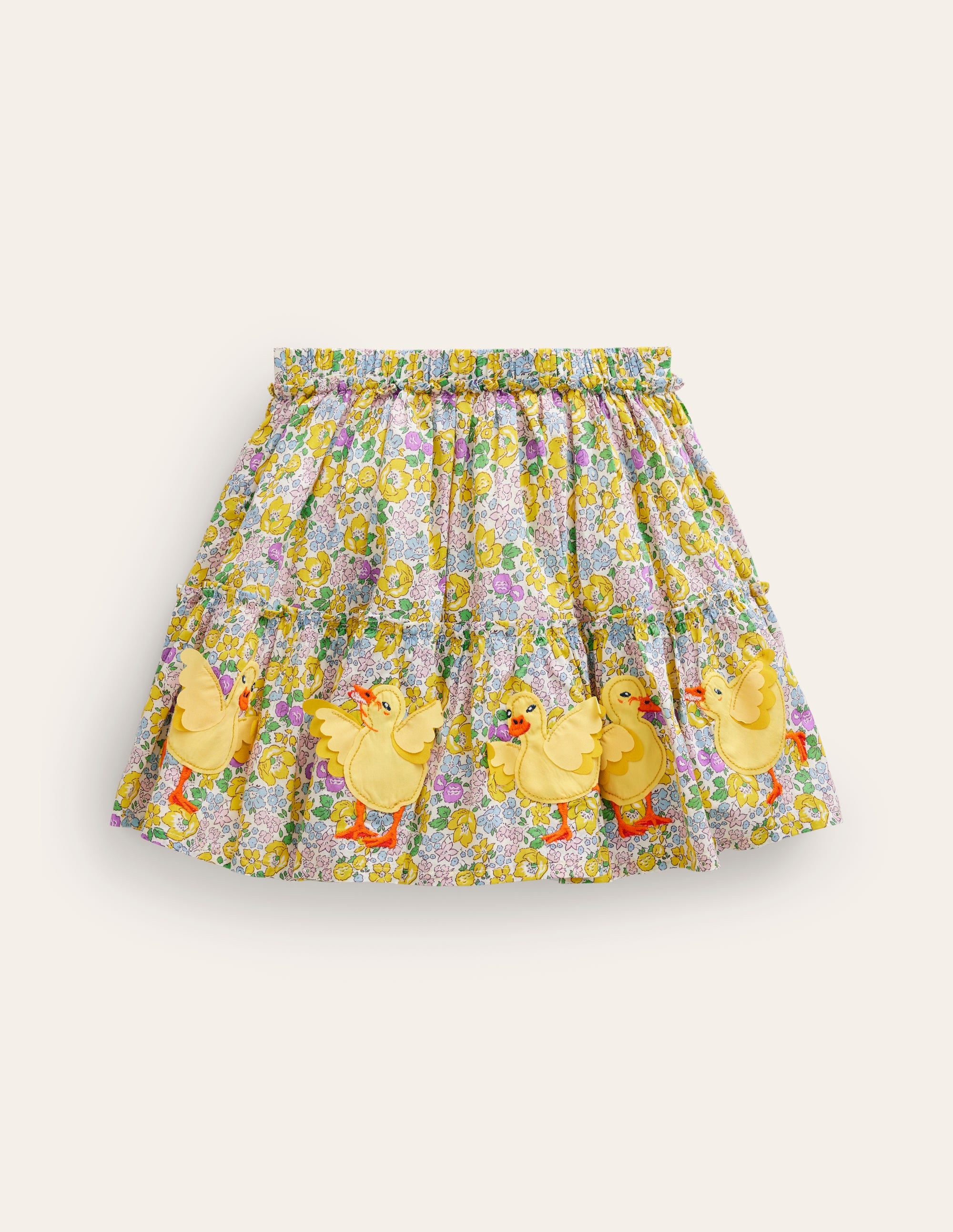 Yellow Appliqué Skirt with Spring Bloom Chicks Design - Perfect for Easter Outfits, Spring Parties & Casual Wear