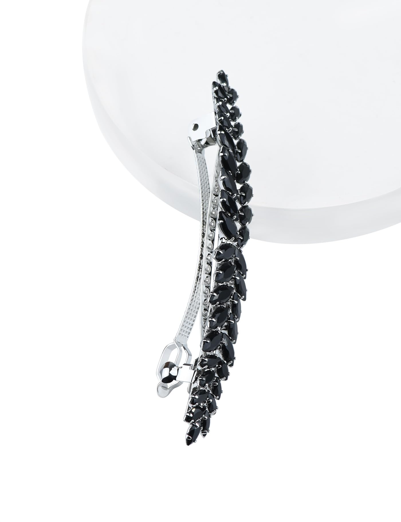 Sparkly Crystal Flower Leaf Hair Barrette Clips for Women - Elegant Bridal Wedding Prom Party Hair Accessories (Black) | Perfect for Special Occasions & Everyday Wear