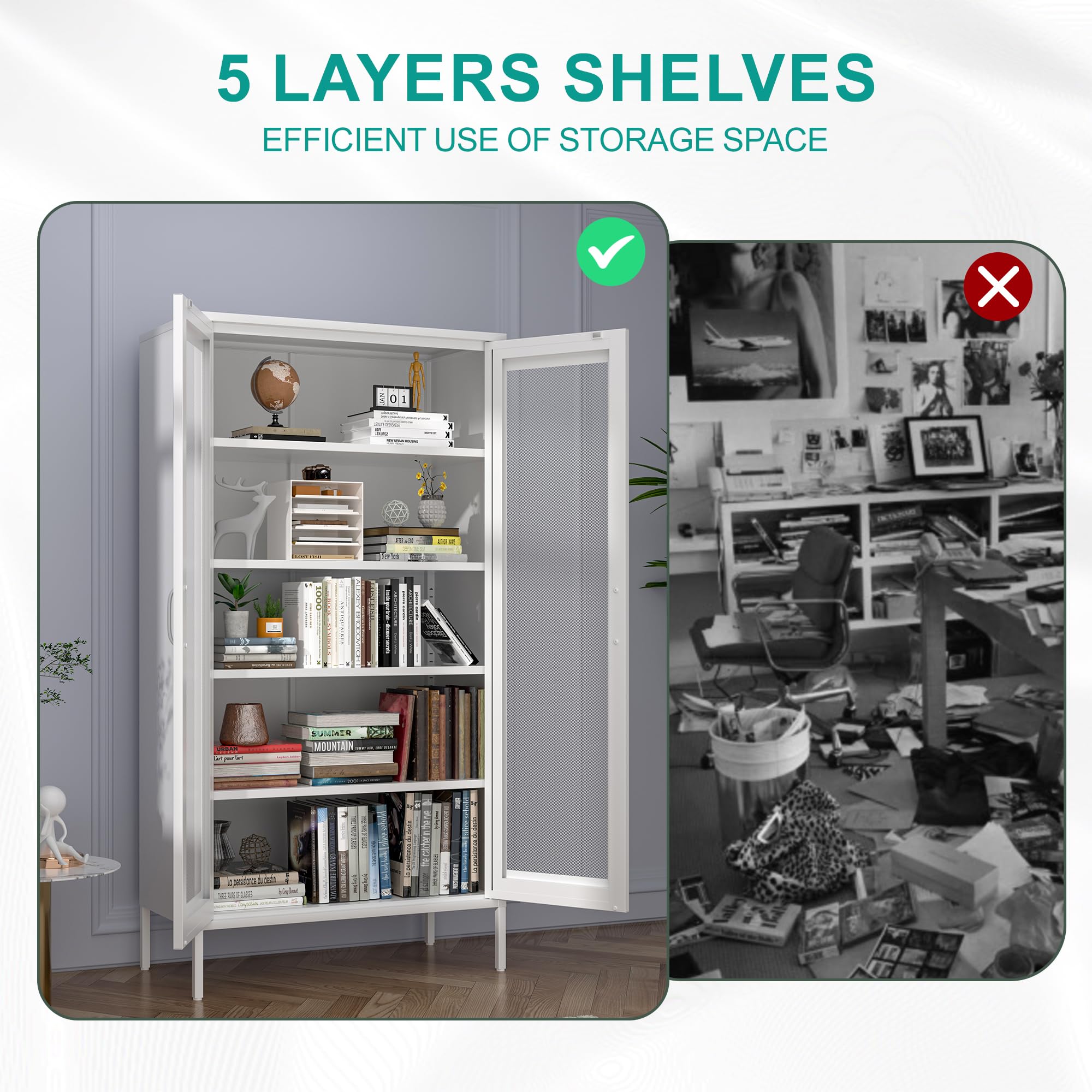 Metal Storage Cabinet with Ventilated Mesh Doors - Modern Display & Kitchen Storage Cabinet for Home Office, Garage, Gym - Durable & Sleek Organization Solution for Tools, Supplies & Equipment