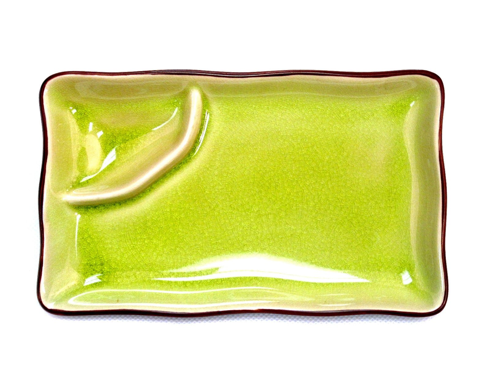 Premium Japanese-Style 8x4 Inch Golden Green Rectangular Plates with Triangular Sauce Compartment - Set of 24 - Elegant Dinnerware for Sushi, Appetizers & Asian Cuisine Presentation