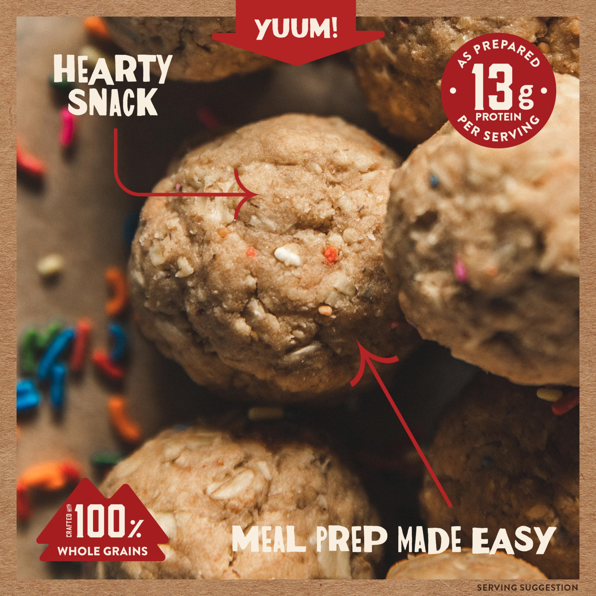 Kodiak Cakes Oatmeal Protein Ball Mix - Birthday Cake Flavor, High Protein Snack, 100% Whole Grains, Pack of 6 | Perfect for Healthy Breakfast, Post-Workout Fuel & On-the-Go Energy Boost