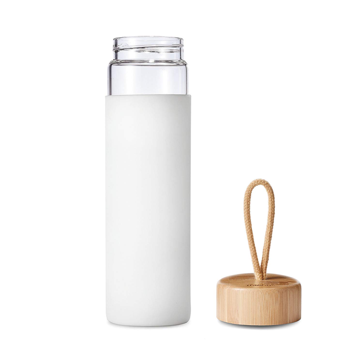 20 Oz Borosilicate Glass Water Bottle with Bamboo Lid & Silicone Sleeve - BPA Free Reusable Drinking Bottle - Eco-Friendly Glass Shaker Bottle with Cleaning Brush - Perfect for Gym, Office, Travel & Home Use