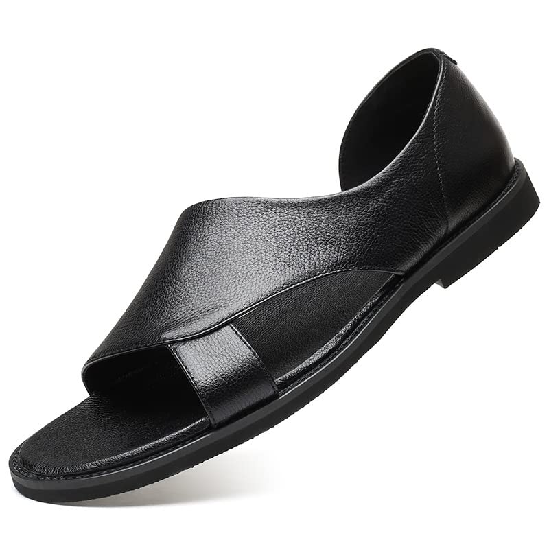 CAOJH Men's Summer Leather Sandals - Open Toe Casual Beach Shoes, Soft & Comfortable Outdoor Slippers for Walking, Travel, and Relaxation