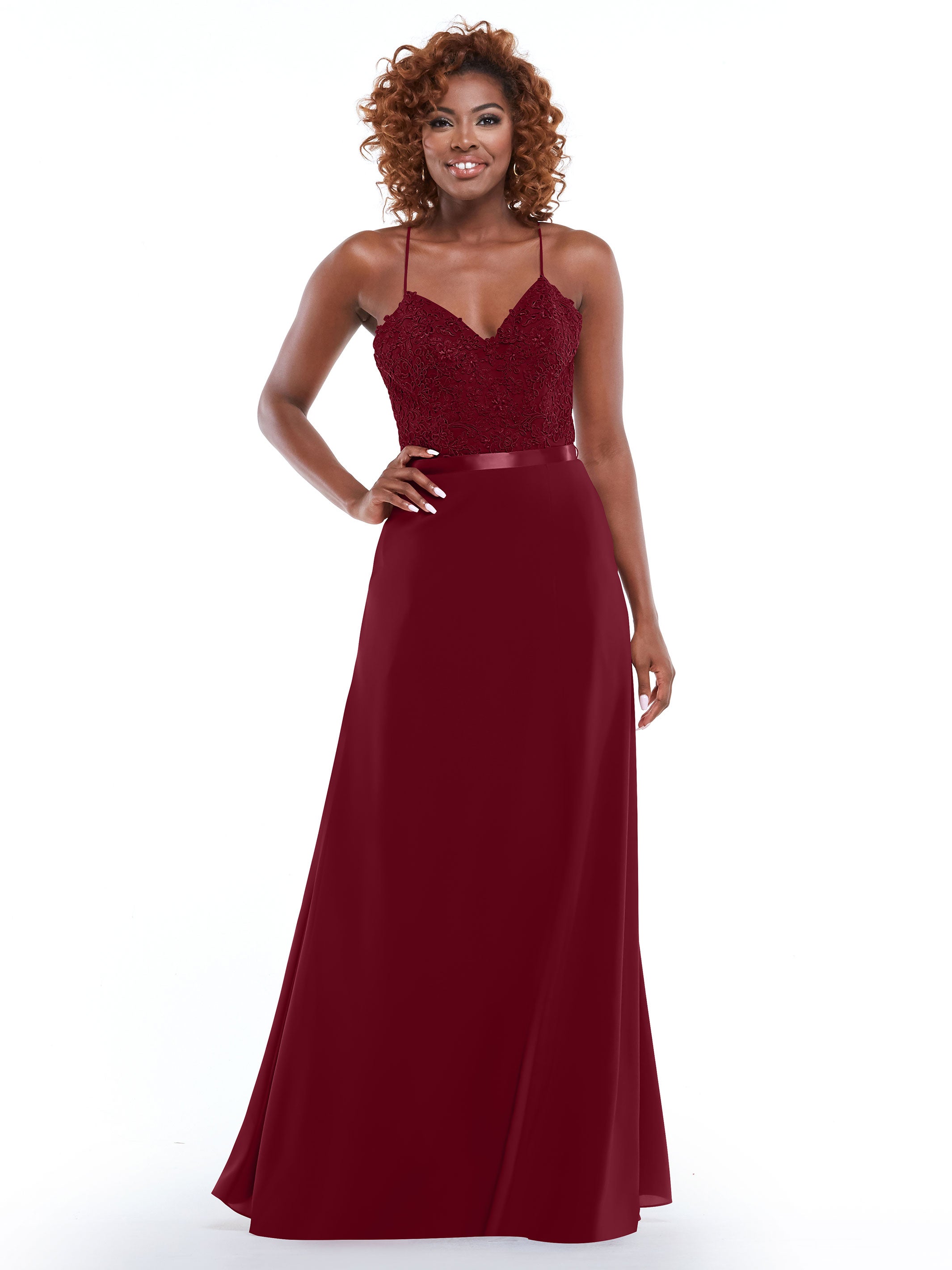 Elegant A-Line Stretch Chiffon Bridesmaid Dress with Lace Bodice & Sash - Perfect for Weddings, Formal Events & Special Occasions