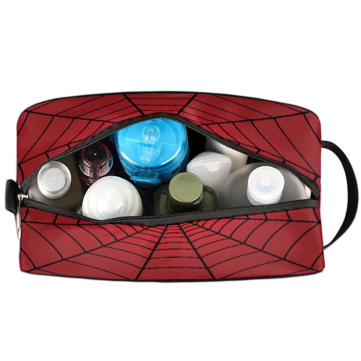 Waterproof Hanging Toiletry Bag for Travel - Red Spiders Web Cosmetic Organizer, TSA Approved Makeup & Hygiene Dopp Kit - Perfect for Shower, Bathroom & Carry-On Accessories (Ideal Gift for Travelers)