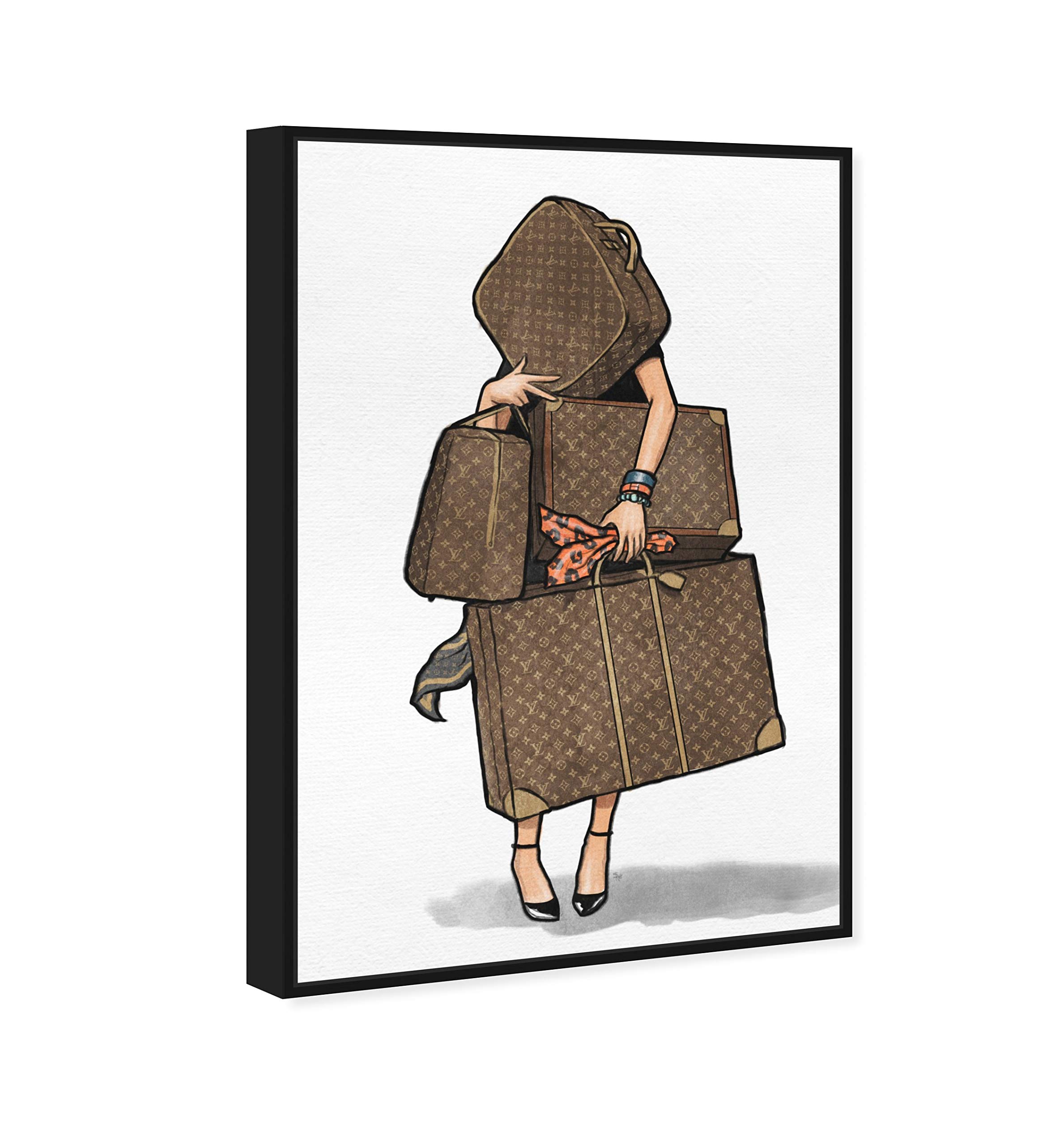 Oliver Gal Artist Co. Fashion & Glam Framed Wall Art Canvas Print - Orange Travel Bag Design, 16x24 Inch, Brown & White - Perfect for Home Décor, Office & Gift Giving
