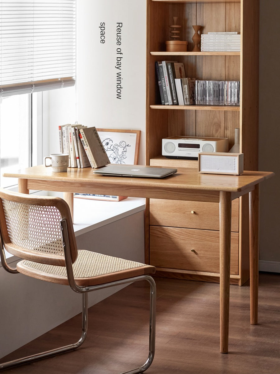 Premium Oak Solid Wood Office Desk - Bay Window Writing Desk for Home & Workspace - Perfect for Study, Work, and Home Office Use