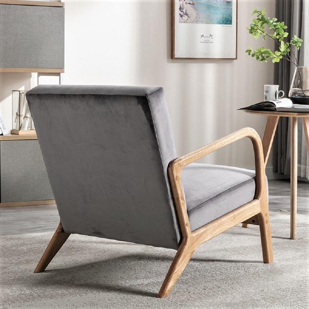 Mid Century Modern Accent Chair - Espresso Finish Open Frame Armchair with Plush Velvet Cushion, Gray - Stylish Living Room & Bedroom Seating for Home Decor