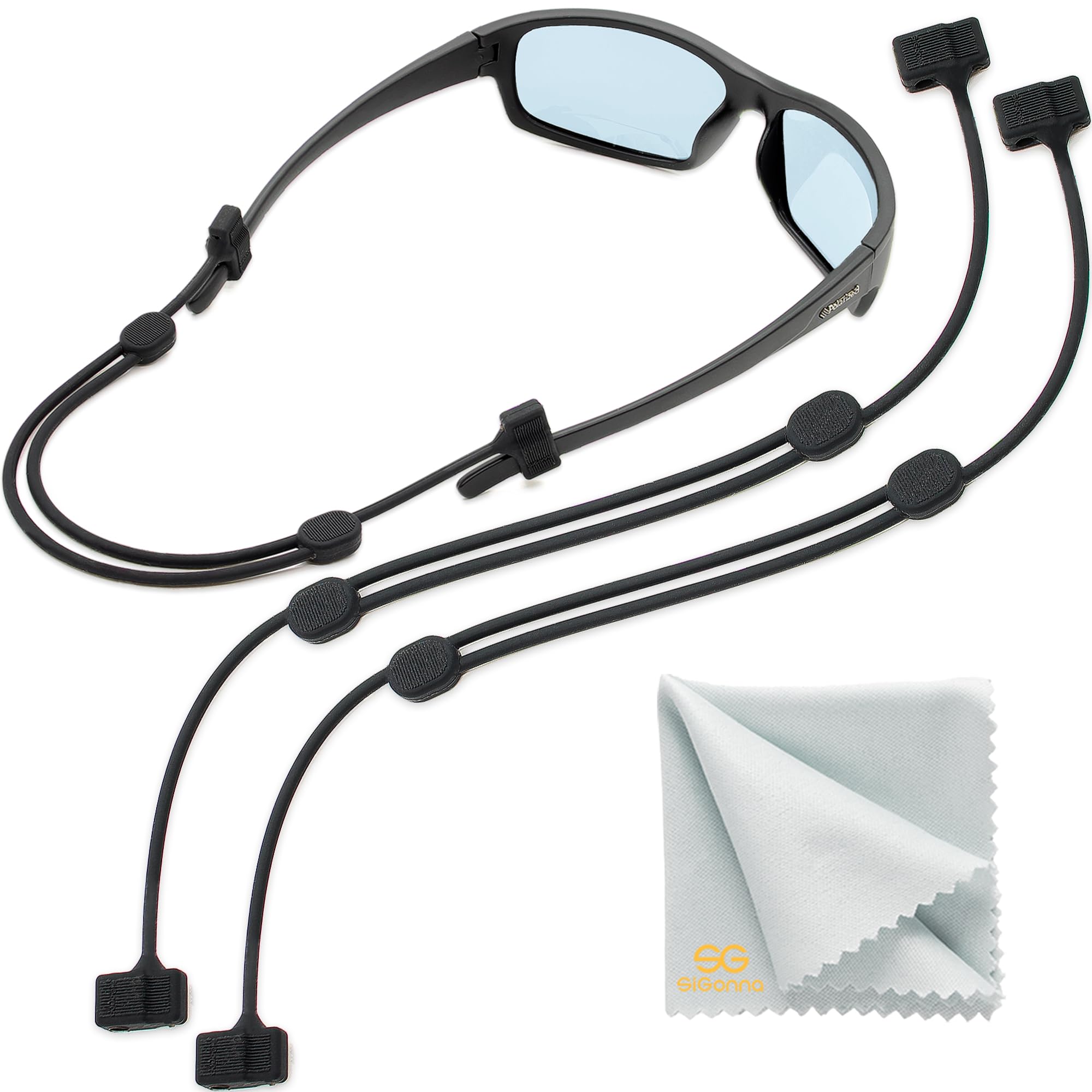 SIGONNA Adjustable Silicone Glasses Strap for Men & Women - Eyeglasses & Sunglasses Holder with 2 Cords (13