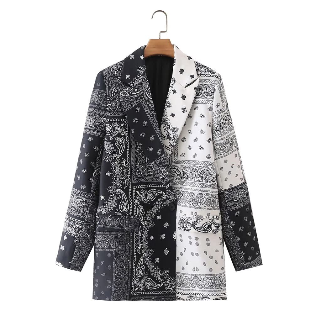 WDBBY Women's Casual Jacket & Ankle Pants 2-Piece Set - Autumn Print Patchwork Loose Blazer Outfit (Size M) | Perfect for Fall Fashion, Office Wear & Casual Outings