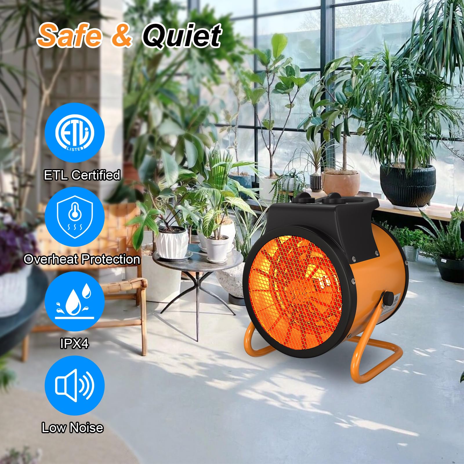 1500W Greenhouse Heater with Digital Thermostat - Fast Heating Electric Space Heater for Outdoor Use, Portable Heater with Overheat Protection for Grow Tents, Flower Rooms, Camping & Home Greenhouses - Perfect for Winter Plant Care & Indoor Gardening
