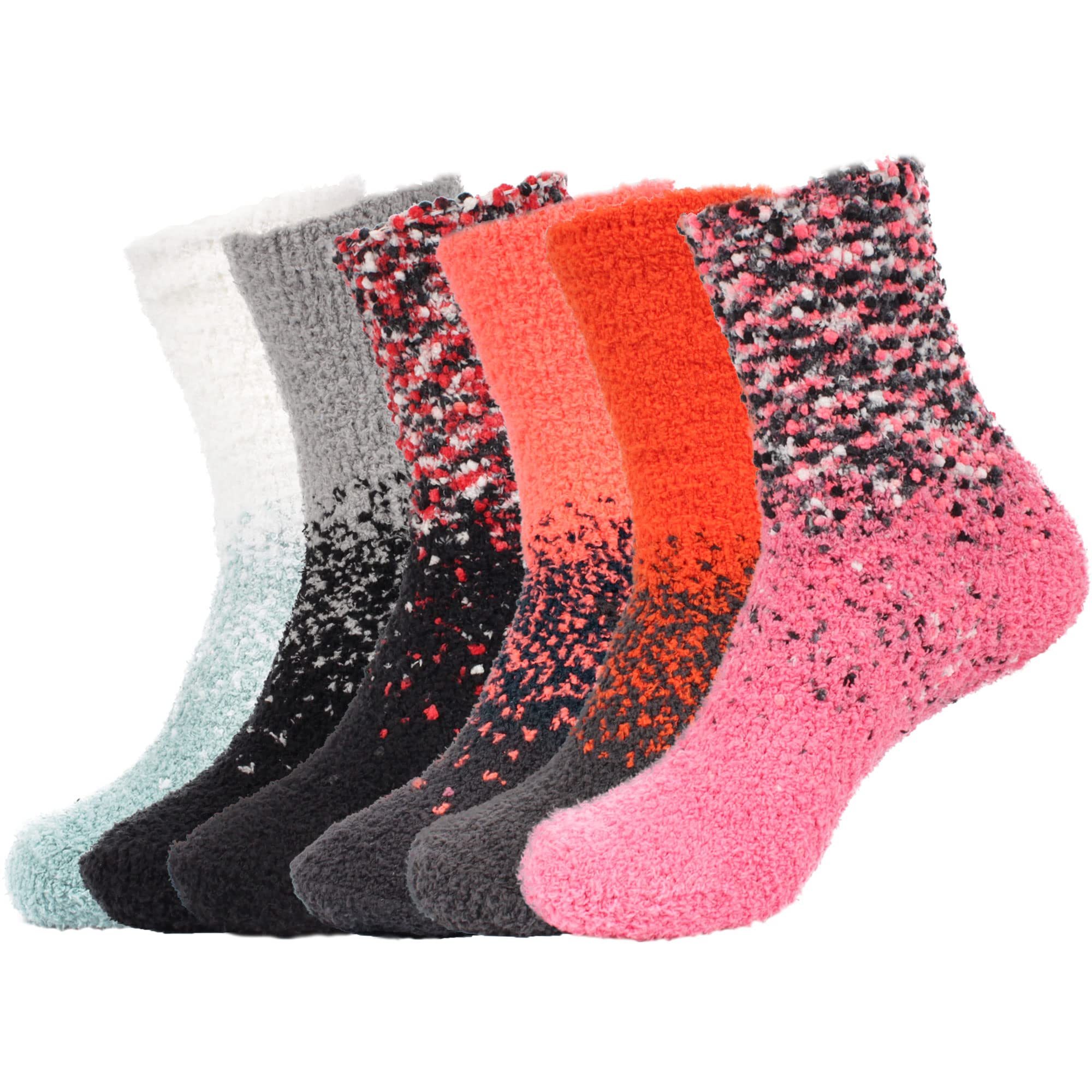 BambooMN Colorful Fuzzy Socks for Women & Men - 6 Pairs Super Soft Warm Microfiber Comfy Non-Slip House Socks - Cozy Winter Home & Office Wear