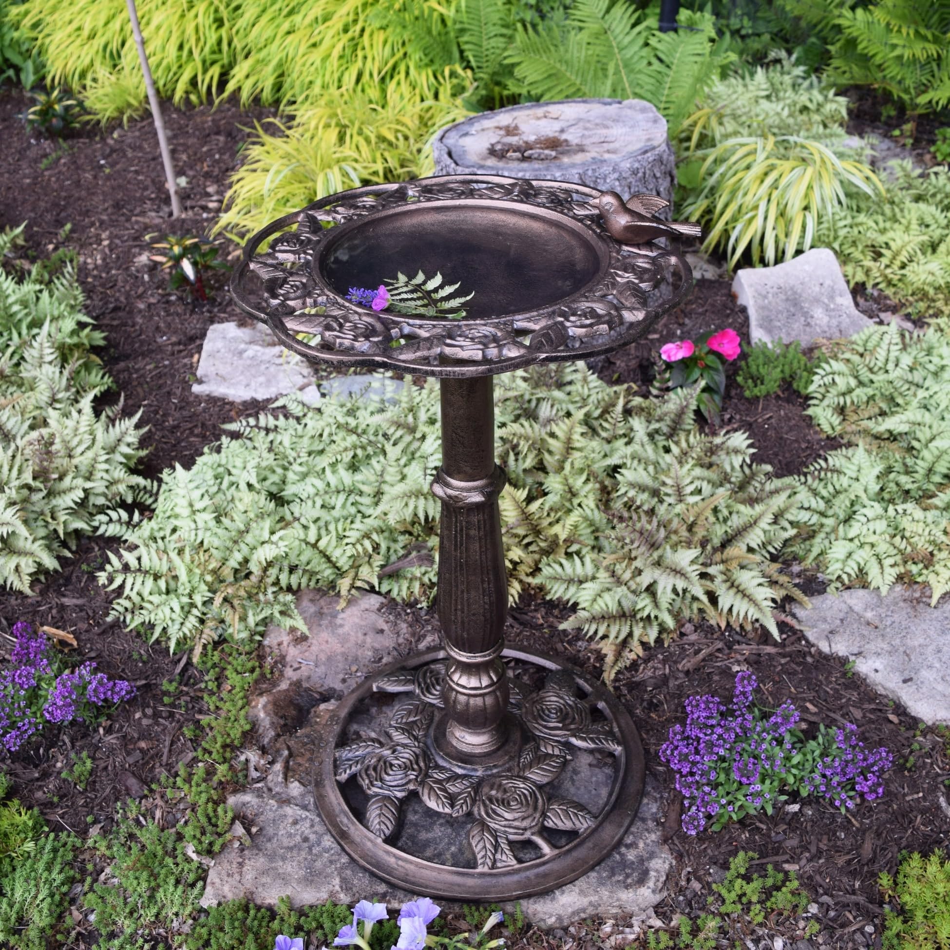 Premium Rose Bird Bath - Elegant Garden Decoration for Outdoor Bird Watching & Relaxation | Perfect for Backyard, Patio, and Garden Decor