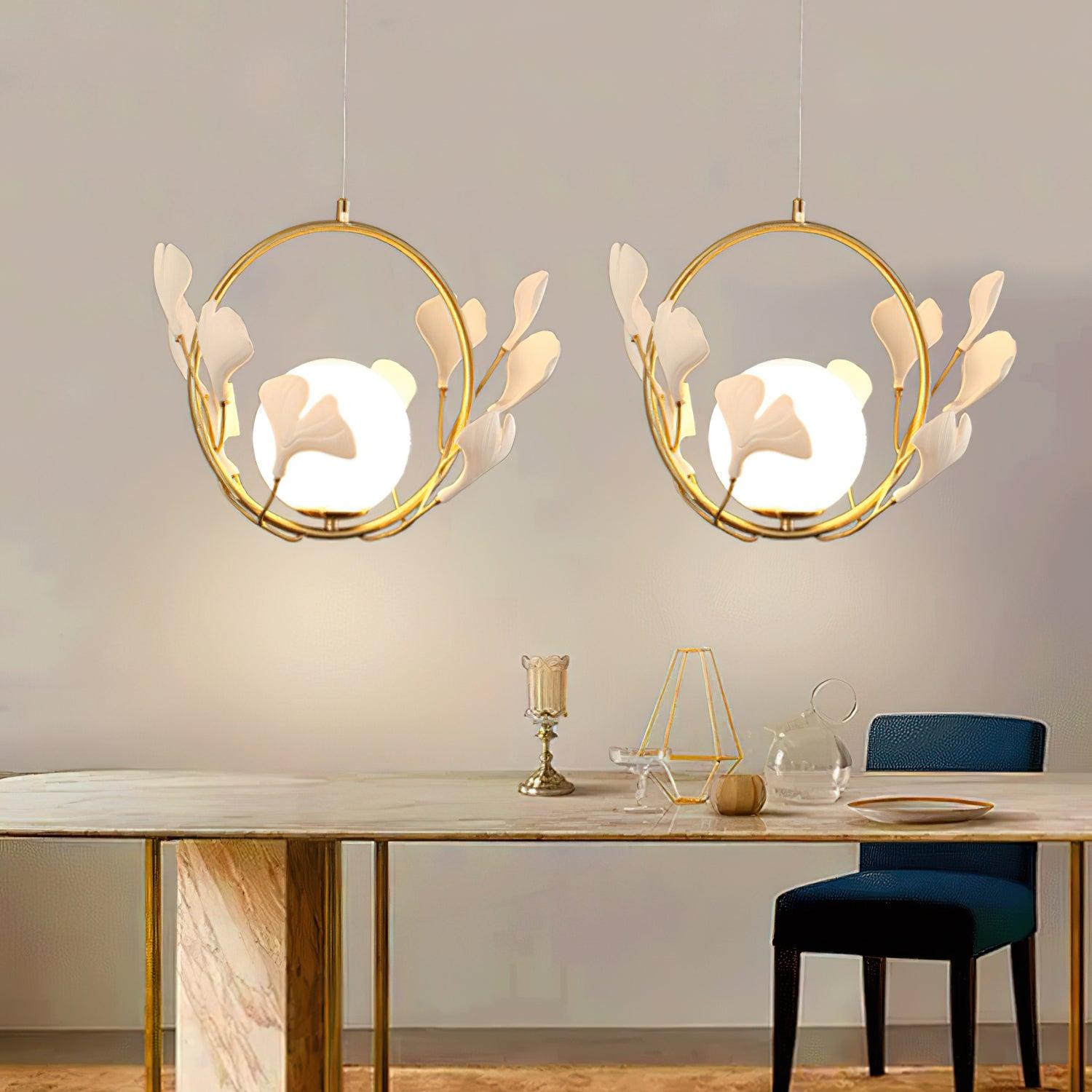 Gingko Leaf Pendant Light - Modern Handmade Glass Ceiling Lamp for Living Room, Bedroom, Dining Room - Nature-Inspired Home Decor Lighting Fixture