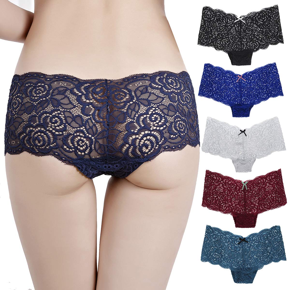 6 Pack Women's Hipster Lace Trim Boyshort Underwear - Soft Breathable Panties for Plus Size - Perfect for Everyday Wear, Sleep & Lounge