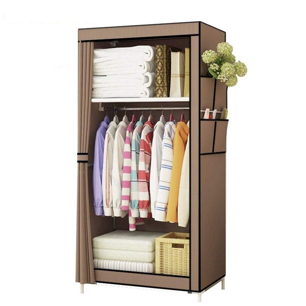 Modern Minimalist Non-Woven Folding Wardrobe Closet - Portable Steel Frame Storage Cabinet for Baby Clothes & Bedroom Organization (Beige) | Space-Saving Solution for Small Apartments & Nursery Rooms