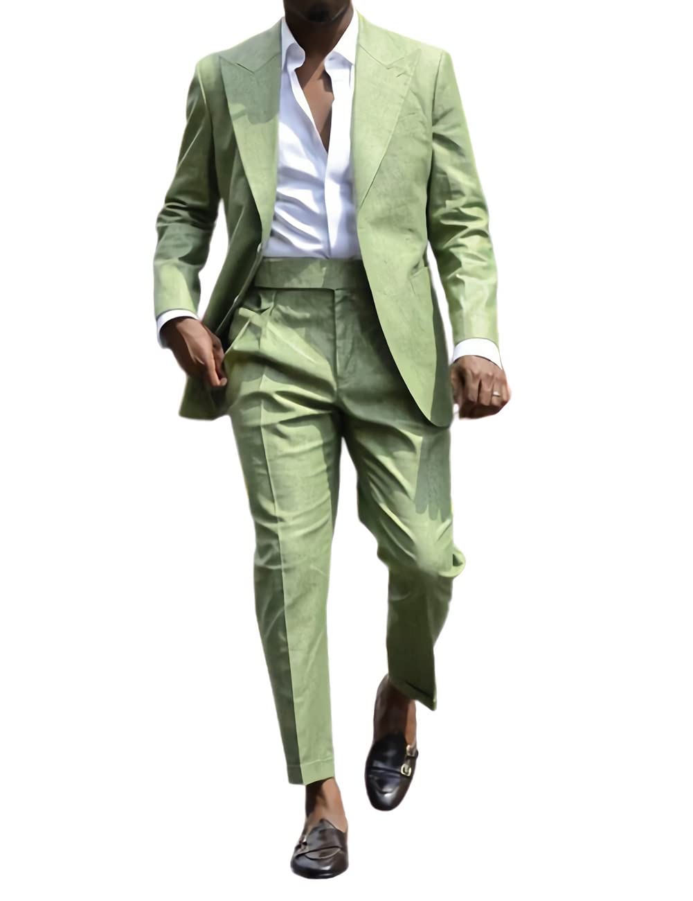 Notched Lapel Linen 2-Piece Men's Suit Set | Slim Fit Groomsmen & Prom Suit | Two-Button Business Casual Blazer & Pants | Perfect for Weddings, Formal Events & Office Wear