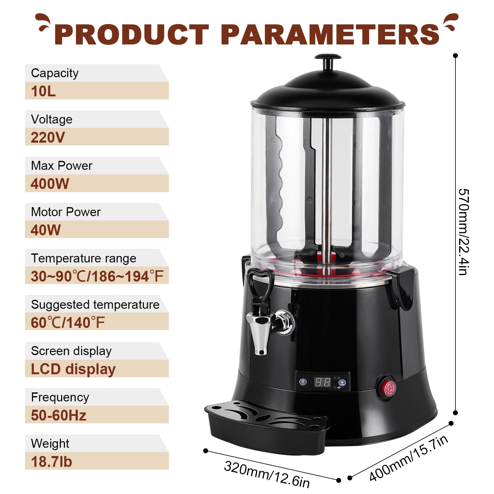 YUCHENGTECH 10L Commercial Hot Chocolate Maker Machine - Chocolate Dispenser & Warmer for Coffee, Milk Tea, Hot Beverages - CE Certified (220V) - Perfect for Cafes, Restaurants & Events