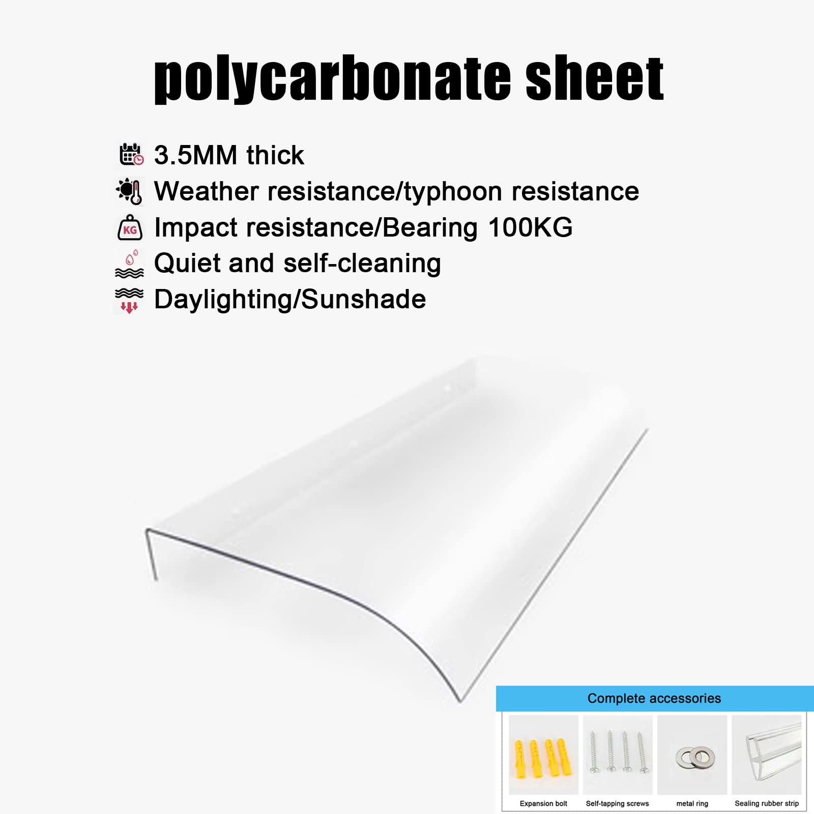 UV Resistant Transparent Polycarbonate Curved Window Door Canopy - 20x79 Inch Outdoor Awning Rain Shelter Cover for Porch, Garden & Patio - Durable & Weatherproof Sunshade with 110 Size Options