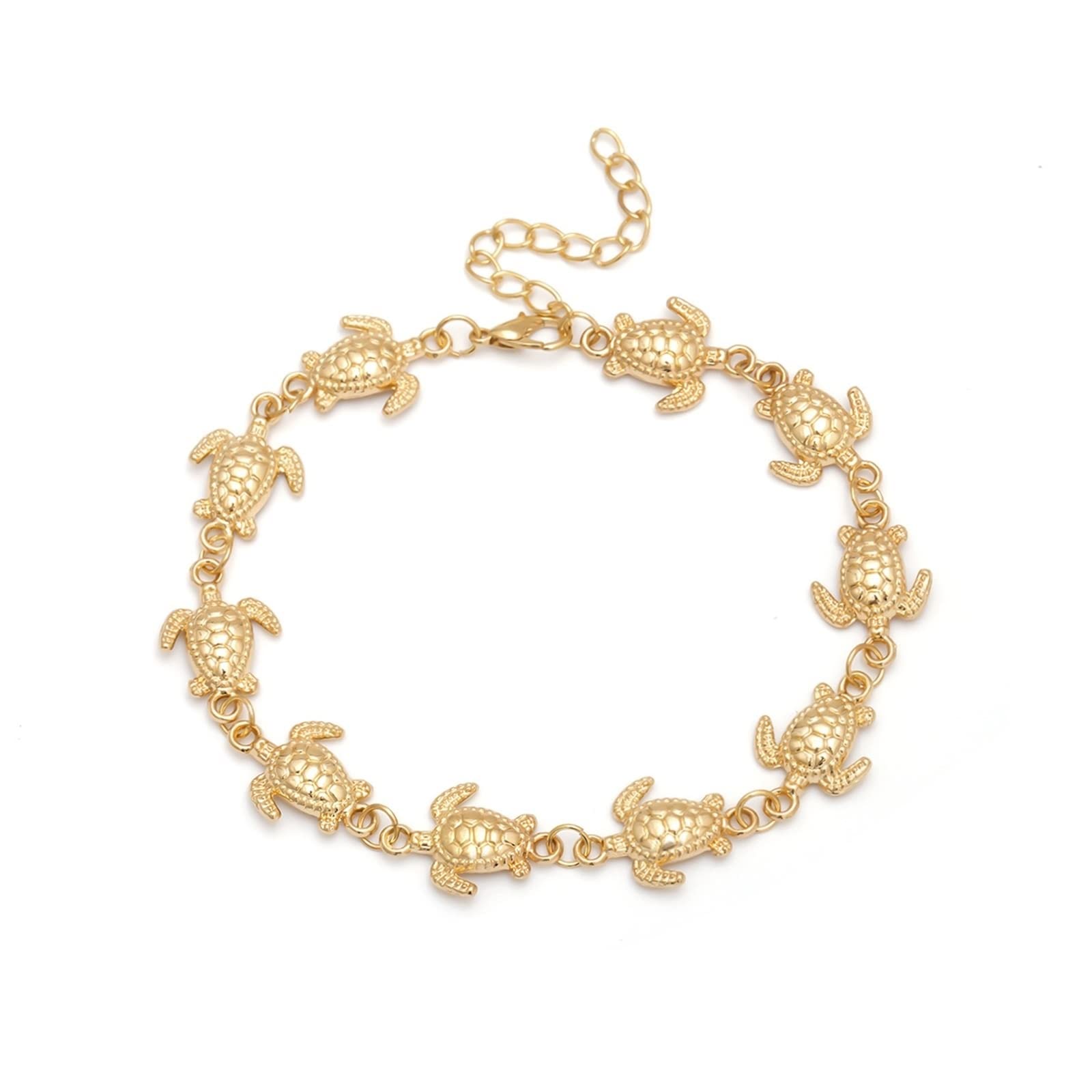 Shiny Gold Alloy Sea Turtle & Pineapple Anklet for Women - 27.5CM Adjustable Ankle Bracelet - Perfect Beach Jewelry Gift for Girls & Women - Ideal for Summer Vacations, Beach Parties and Boho Fashion