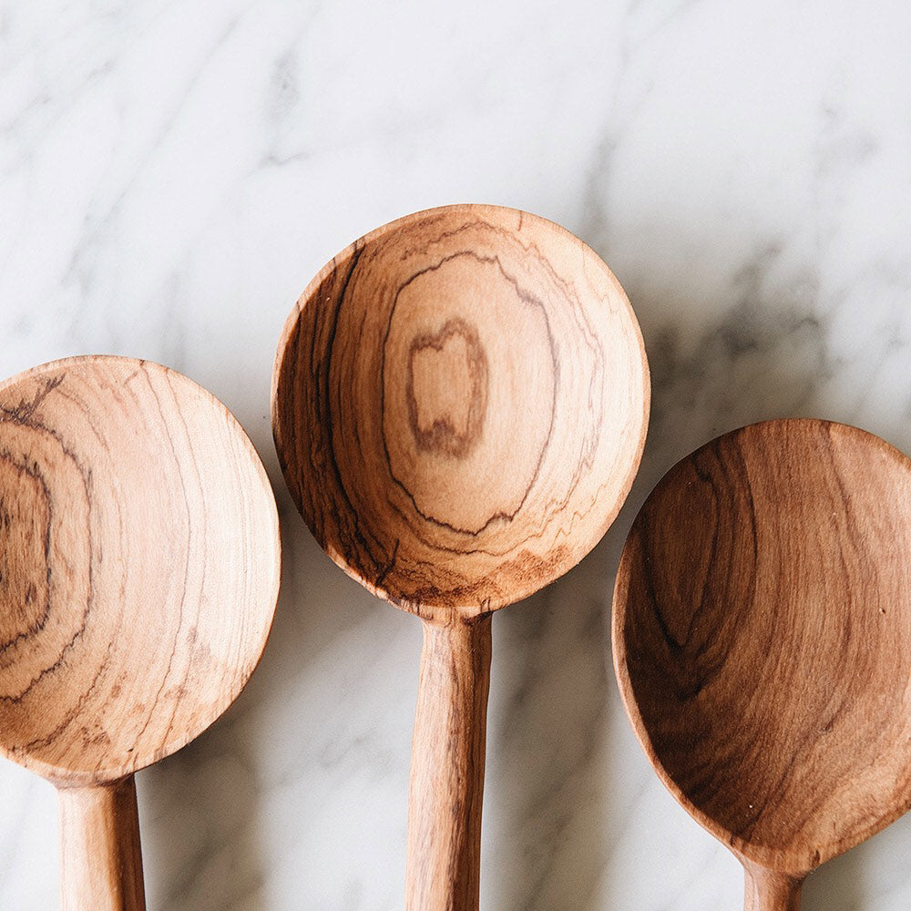 Premium Round Wild Olive Wood Cooking Spoon - Natural, Durable & Eco-Friendly Kitchen Utensil for Stirring, Mixing & Serving - Perfect for Soups, Sauces & Salad Dressings