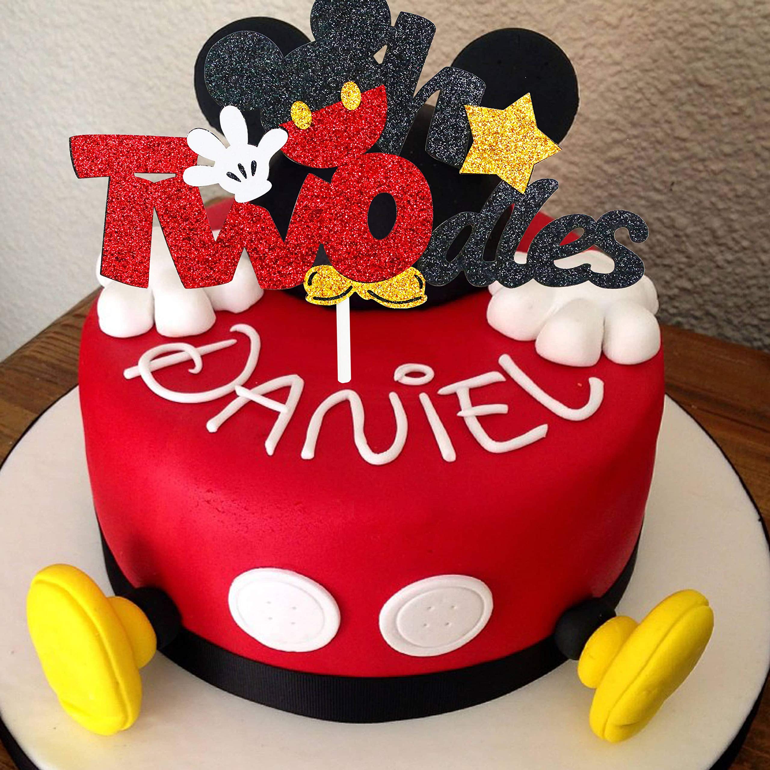 Glitter Mickey Mouse Cake Topper - 2nd Birthday Party Decorations for Boys - Perfect for Birthday Cakes, Cupcakes & Dessert Table Displays