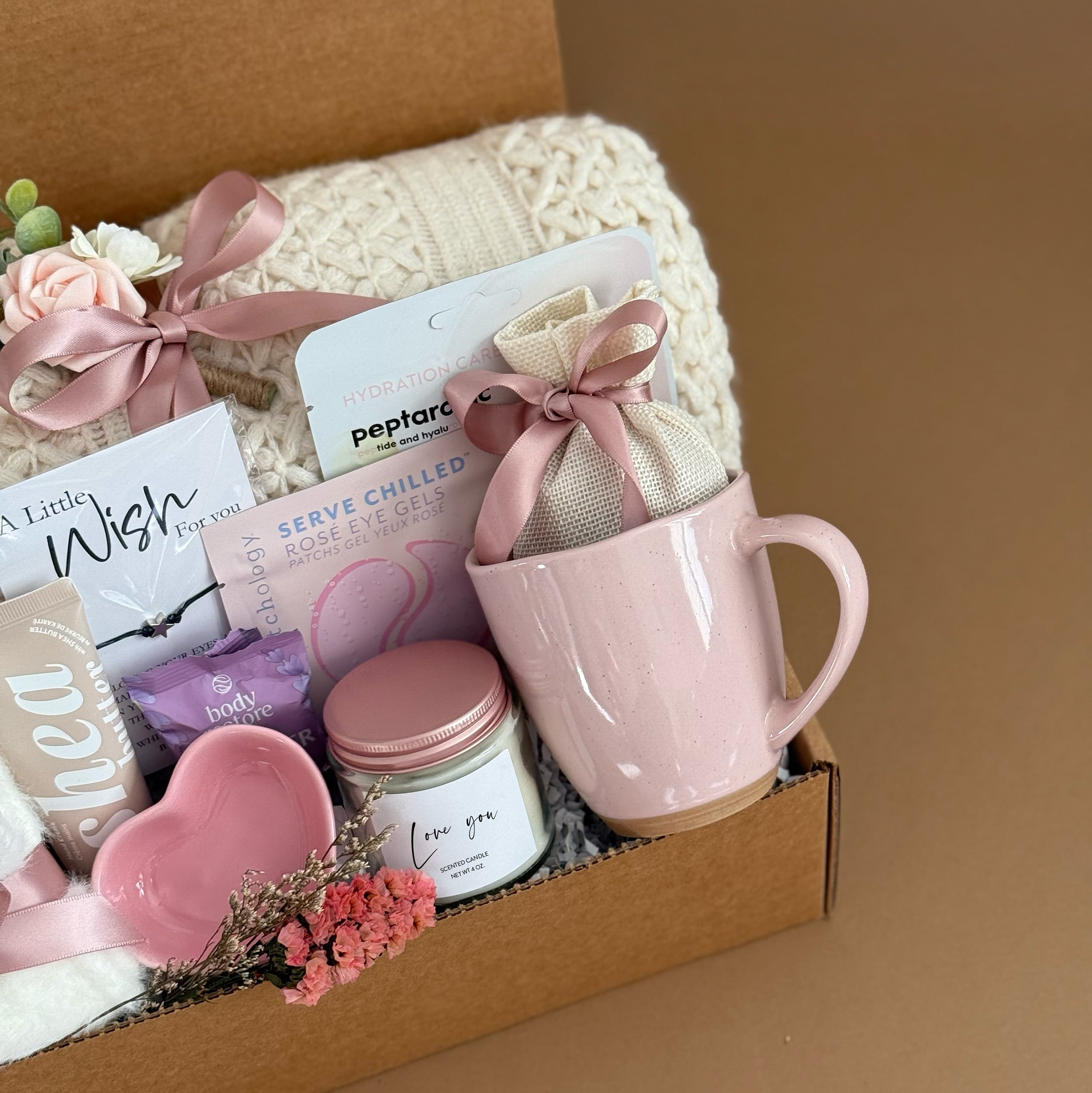 Luxury Pink Self Care Gift Box Set with Mug, Skincare & Cozy Accessories | Premium Spa Day Pampering Kit for Women - Perfect for Birthday, Anniversary & Relaxation Gifts