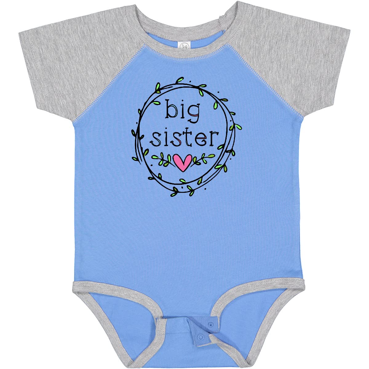 Inktastic Big Sister Leaves Circle Heart Baby Bodysuit - Cute Outfit for Newborn Girls, Sibling Matching, Photo Shoots & Family Gifts