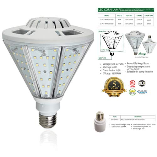Westgate LED Corn Bulbs with Reversible Mogul Base - 360° Lighting for Outdoor & Commercial Use - Energy Saving 120-277V LED Light Bulb (5000K Daylight White) - Ideal for Warehouse, Parking Lot, and Street Lighting Retrofit