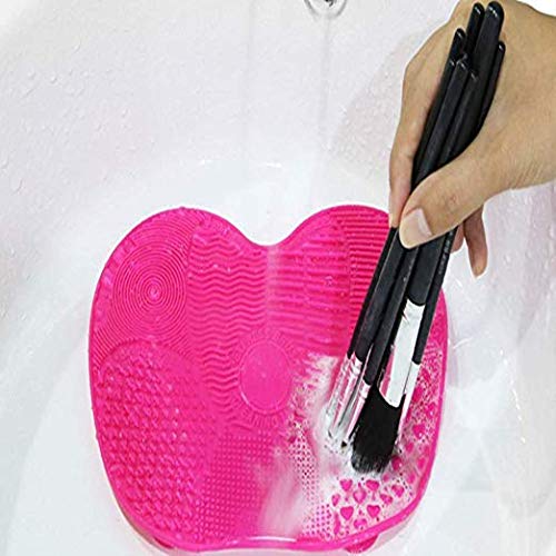 Fariox Silicone Makeup Brush Cleaning Mat Pad - Portable Cosmetic Brush Cleaner Glove & Washing Tool for Makeup Brushes (Rose) - Perfect for Home, Salon & Travel Use