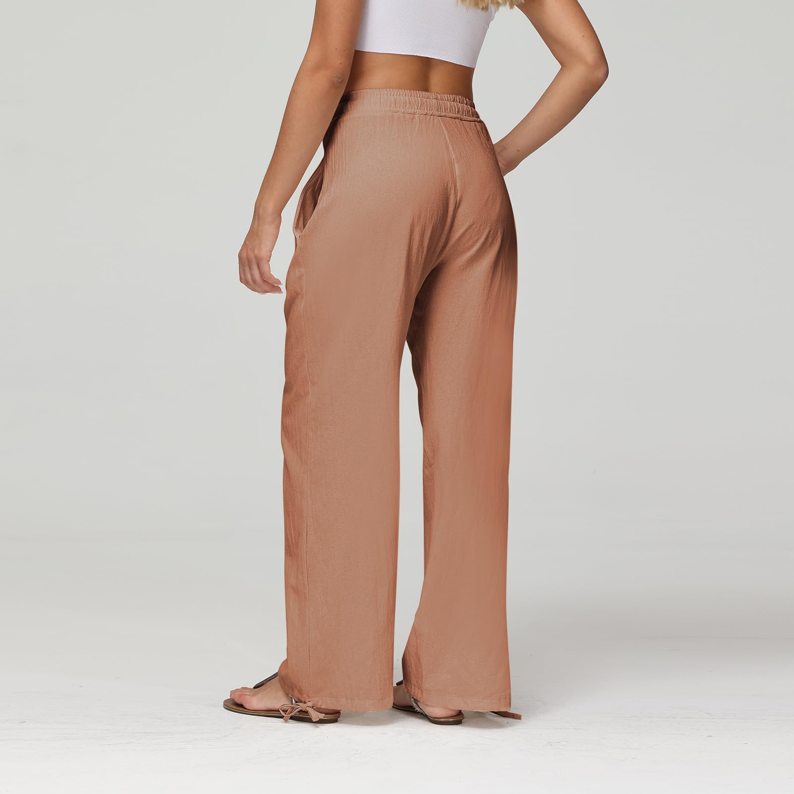 Women's Cotton Linen Summer Pants - Loose Drawstring Waist Palazzo Wide Leg Trousers with Pockets | Casual Comfort for Beach, Travel & Everyday Wear