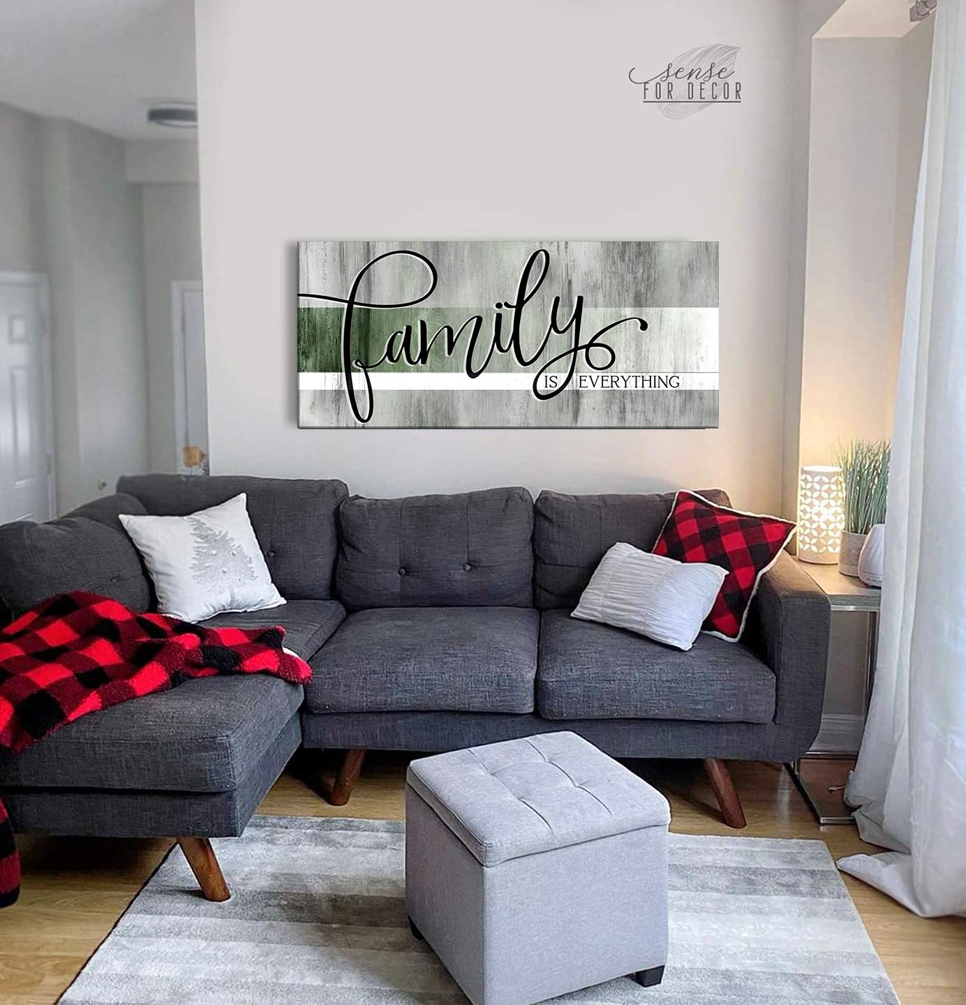 Farmhouse Decor Canvas Wall Art - Family Room & Living Room Décor (Green, 60x27) for Cozy Home