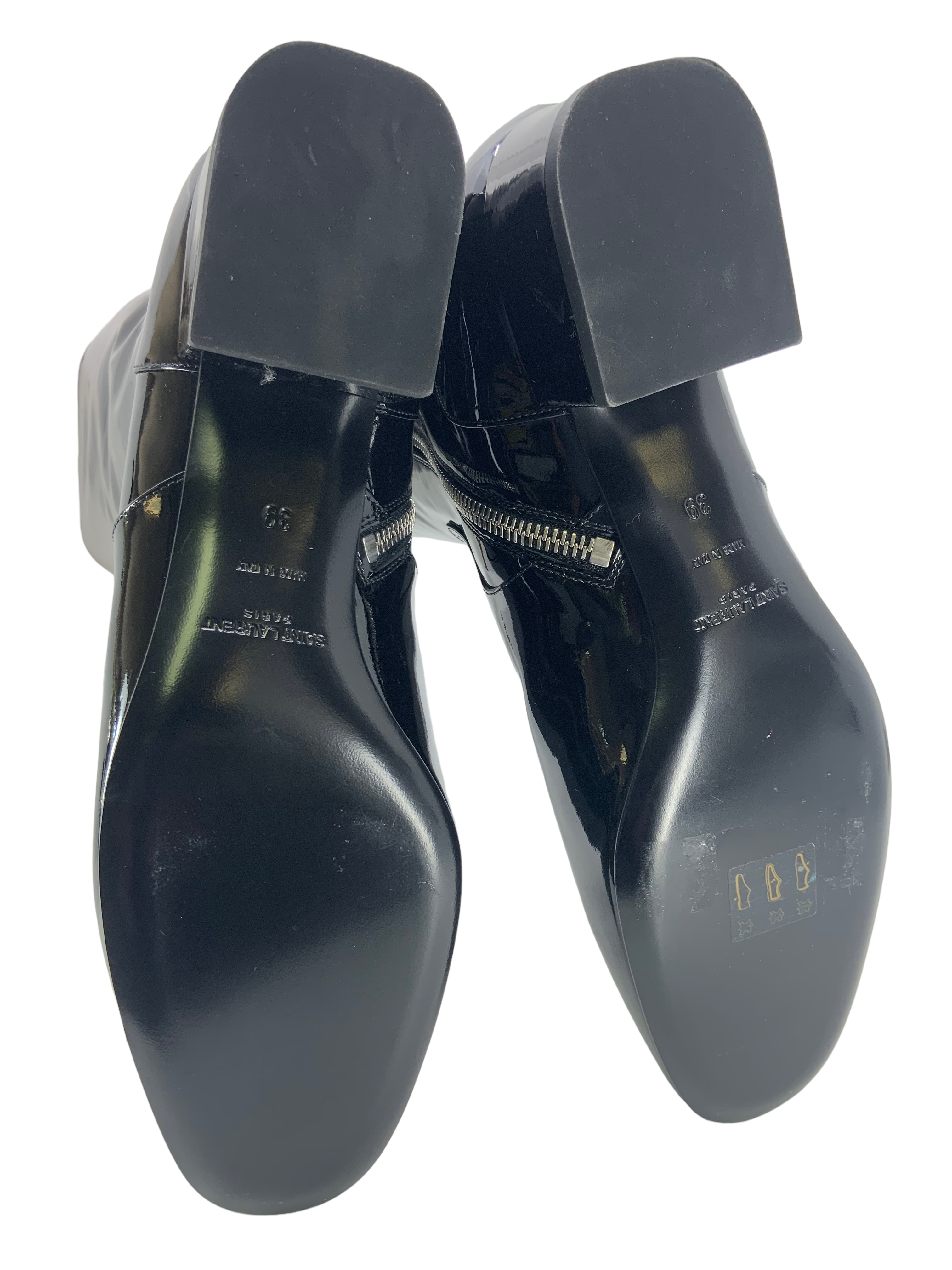 Saint Laurent Patent Leather Mid Calf Boots Women's Size 9 - Chic Pointed Toe Ankle Booties for Night Out & Office Wear