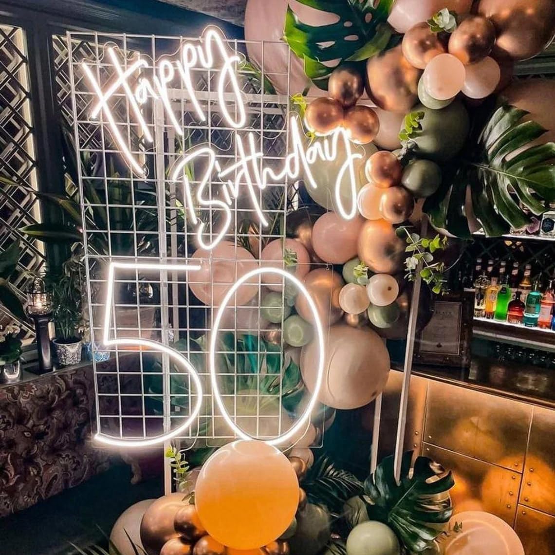 Happy Birthday Neon Signs - Large LED Light Up Sign for Party Decorations, Dimmable Switch (Warm White-2 Line) | Perfect for Birthday Backdrops, Home Decor & Event Lighting