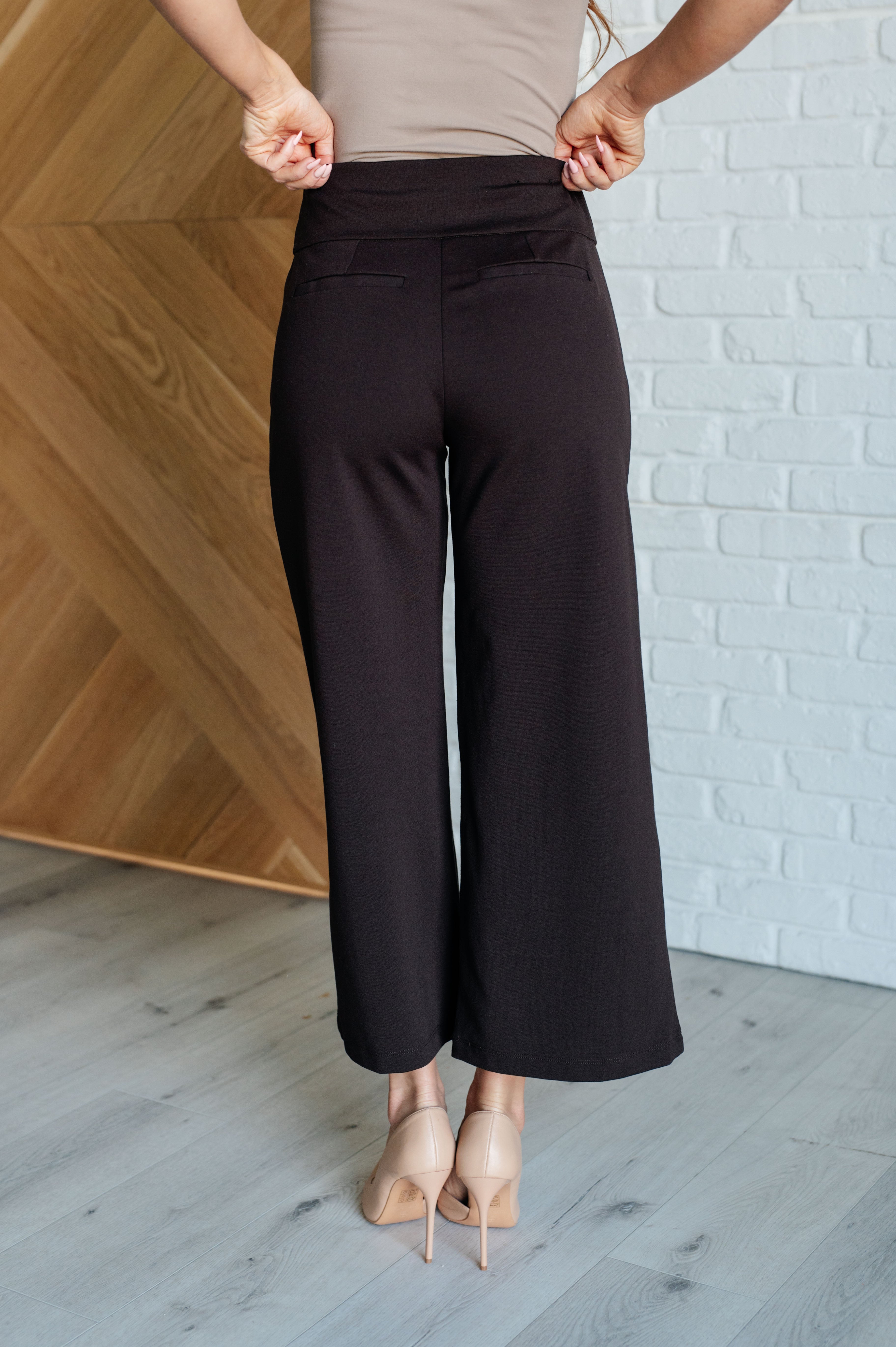 Magic Wide Leg Crop Pants for Women - Soft High Waisted Casual Lounge Pants in Chocolate Brown | Perfect for Yoga, Travel & Everyday Comfort