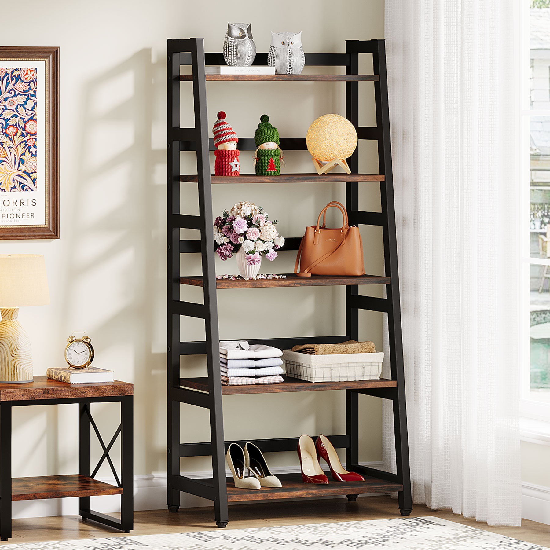 5 Tier Bookshelf - Modern Ladder Bookcase with Storage Shelf, Wooden Display Shelf for Living Room, Bedroom, Home Office - Perfect for Organizing Books, Decor & Storage Needs