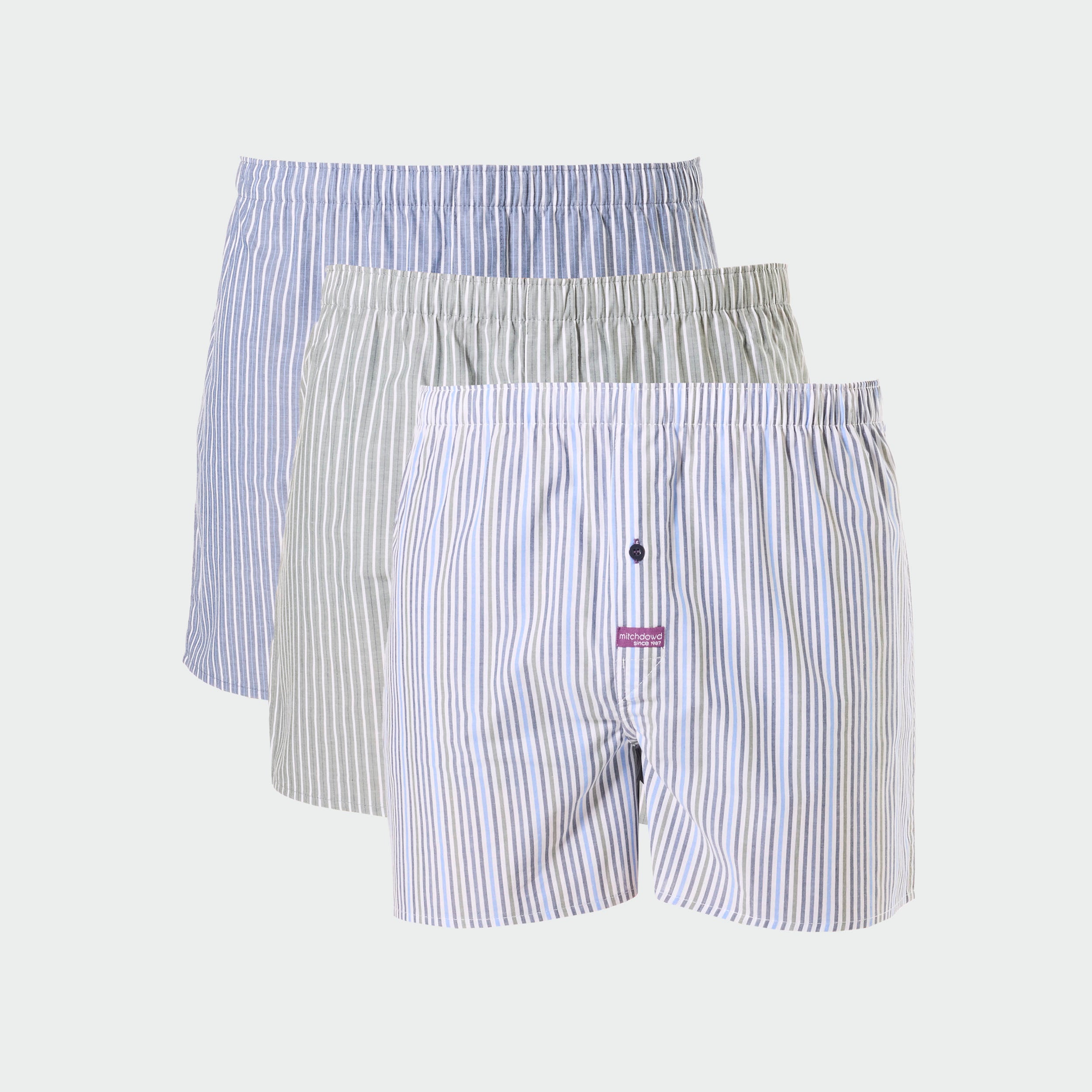 Men's Striped Cotton Boxer Briefs 3-Pack - Soft & Breathable Underwear for Everyday Comfort - Perfect for Work, Gym & Lounging