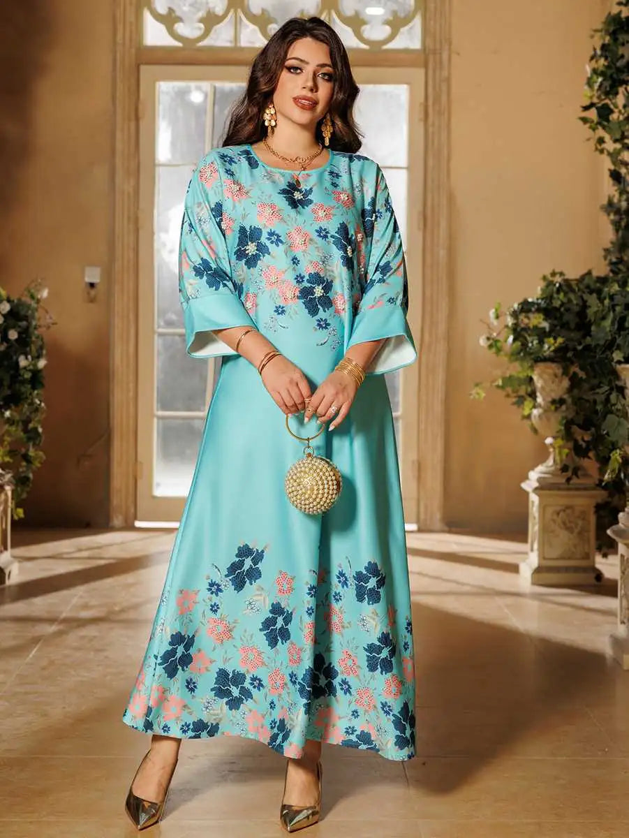 Hotfix Rhinestone Eid Caftan Dress for Women - Elegant Embellished Kaftan for Special Occasions, Parties & Festivals