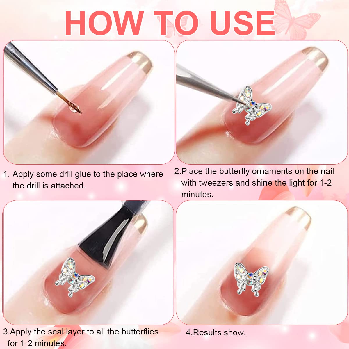 40PCS Luxury Pearl Butterfly Bow Flower Rhinestones - Gold & Silver 3D Nail Art Charms for DIY Nail Design, Manicure Decorations & Crafting | Perfect for Bridal, Party, Salon & Special Occasion Nail Art