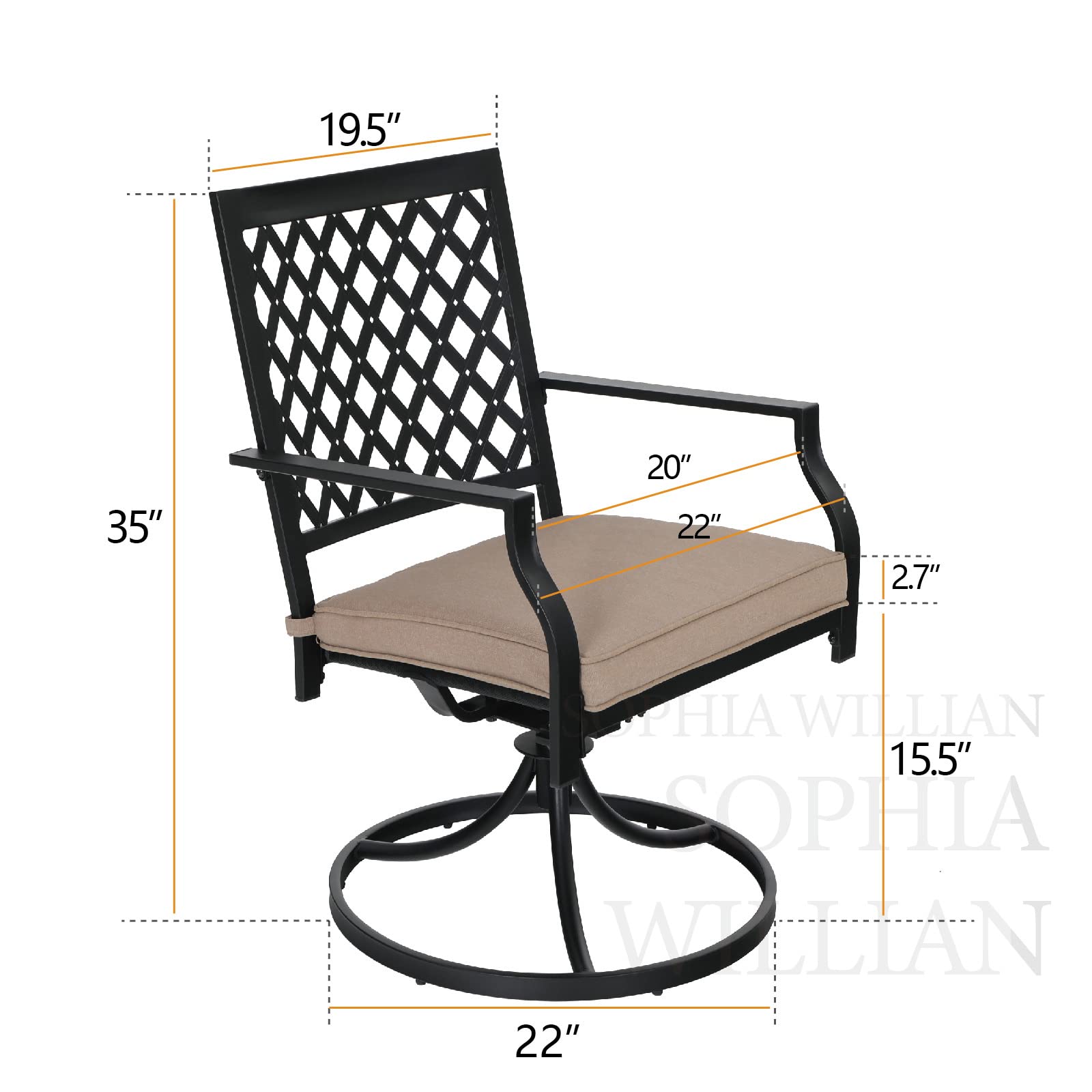 PHI VILLA Outdoor Swivel Rocking Chairs Set of 2 - 300 lb Weight Capacity Patio Dining Chairs with Cushions for Garden, Backyard, Bistro - Perfect for Relaxing, Entertaining & Outdoor Dining