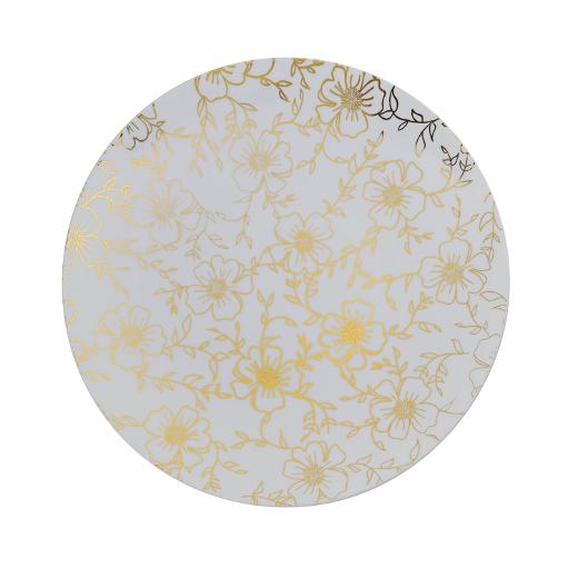 Elegant Gold and White Round Plastic Plates - 12-Pack Durable Disposable Dinner Plates for Parties, Weddings, and Events - Perfect for Indoor and Outdoor Dining, Picnics, and Catering