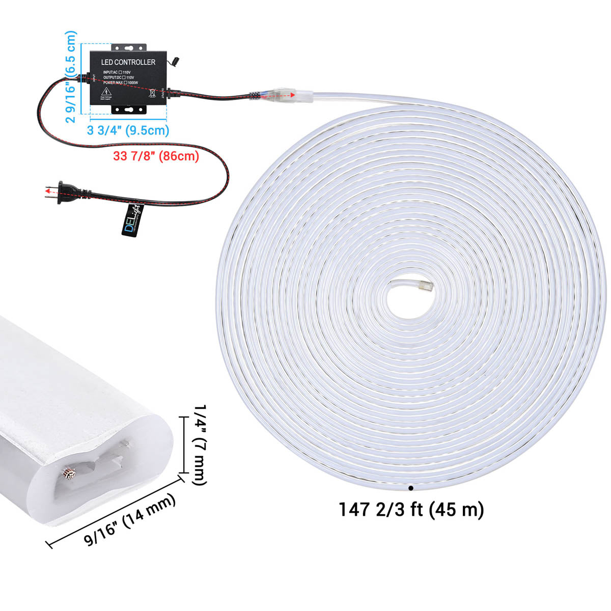 150ft Outdoor Neon Rope Light with RF Remote Controller - Waterproof Flexible LED Strip Lights for Patio, Garden, Party & Holiday Decor (AC110V) - TheLAShop
