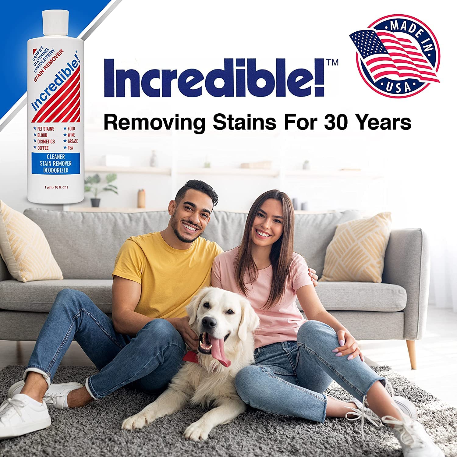 Powerful Stain Remover for Tough Stains - Eliminates Blood, Wine, Coffee, Urine, Ink & Pet Stains - Odor Neutralizer for Carpets, Mattress & Laundry - 16oz (2 Pack) - Perfect for Home, Office & Travel Use