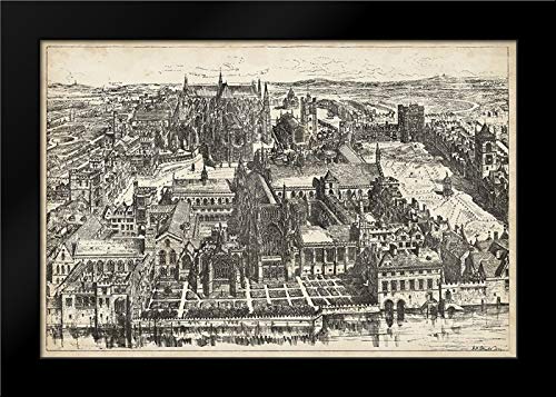24x17 Black Modern Framed Art Print - Birds Eye View of London Westminster | Contemporary Wall Decor for Living Room, Office & Bedroom