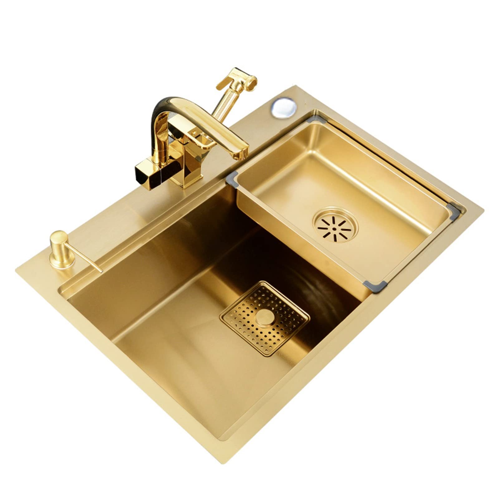 Golden Large Single Kitchen Sink with Soap Dispenser - Stainless Steel Bar Sink for Home Island with Assembly Accessories | Perfect for Modern Kitchens, Restaurant Bars & Food Prep Stations