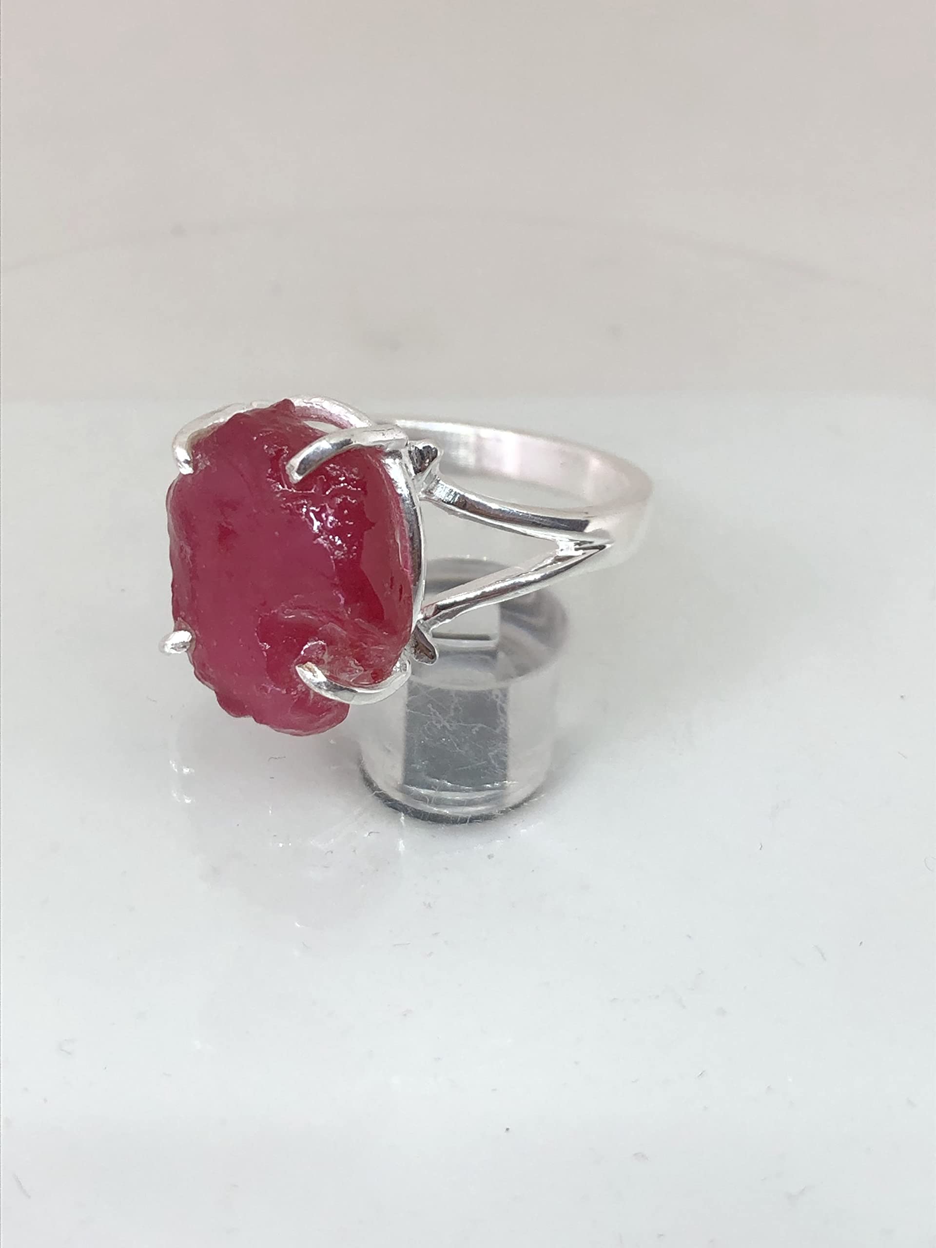 Natural Luster Raw Ruby Ring - 925 Sterling Silver Uneven Shape Madagascar Ruby Jewelry | 4 Prong Setting Dainty Ring with Rough Crystal | Perfect Gift for Her, Wedding, Anniversary & Special Occasions
